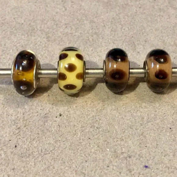 Four brown & gold art glass beads with brown dots Fit MINI holders only - Picture 2 of 4